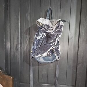 Velvet Backpack Gray Silver Tone Accents Travel School Bag
